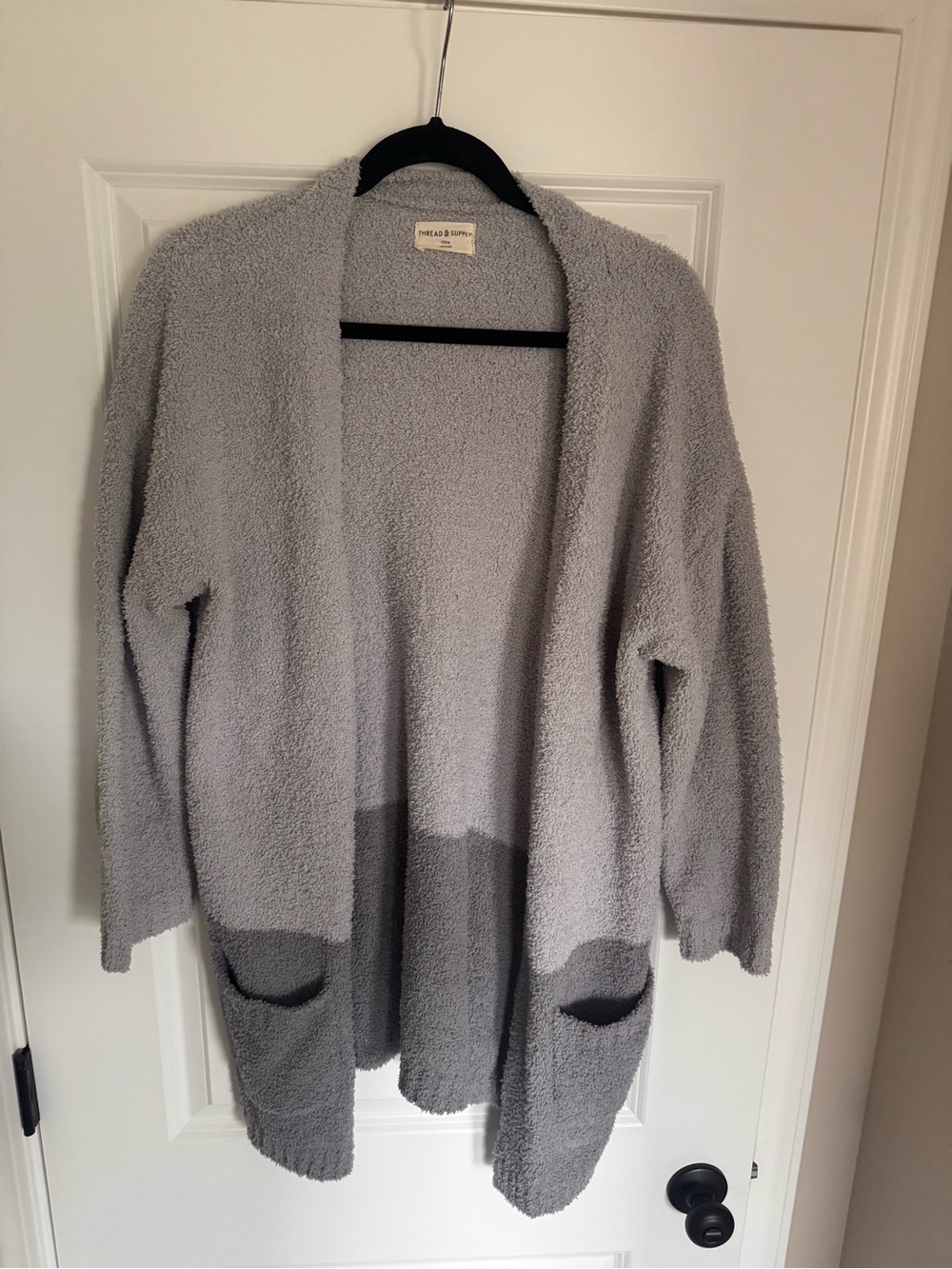 Thread & Supply Two-Tone Light Gray and Dark Gray Open-Front Cardigan